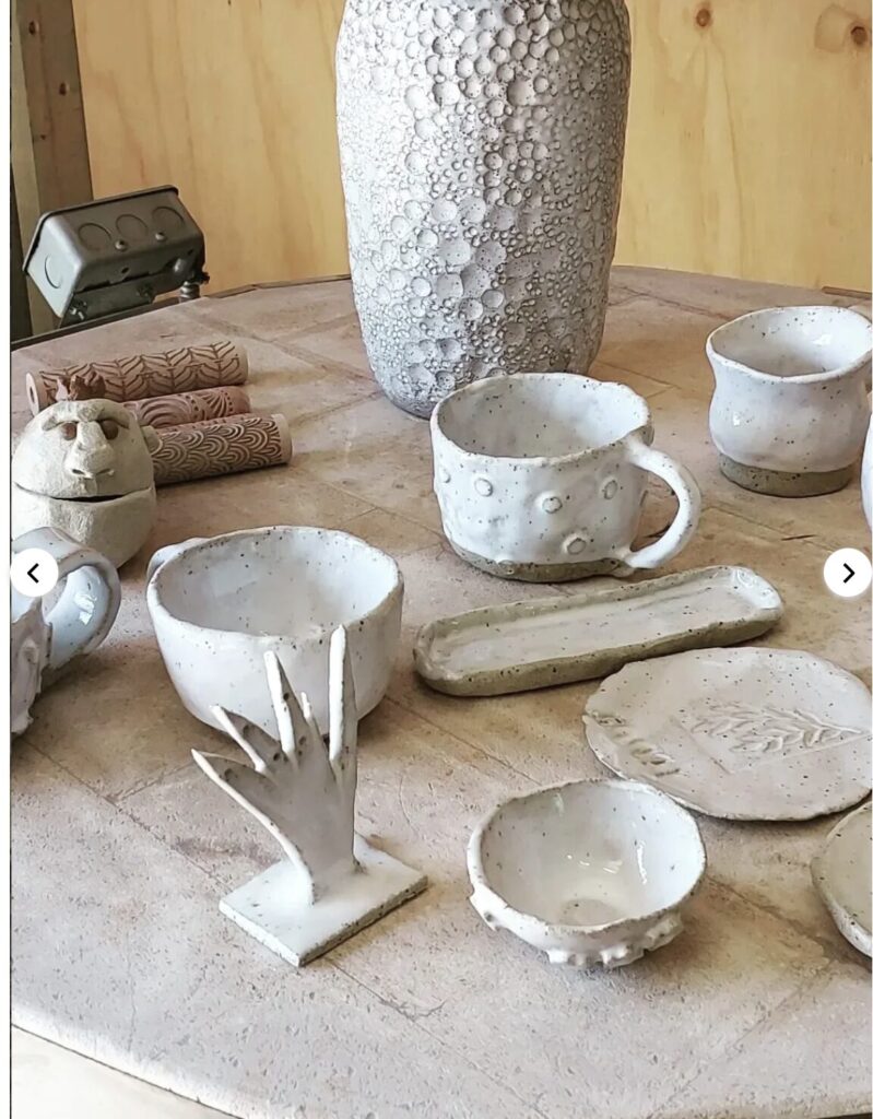 pottery mugs, trinket bowls and vases